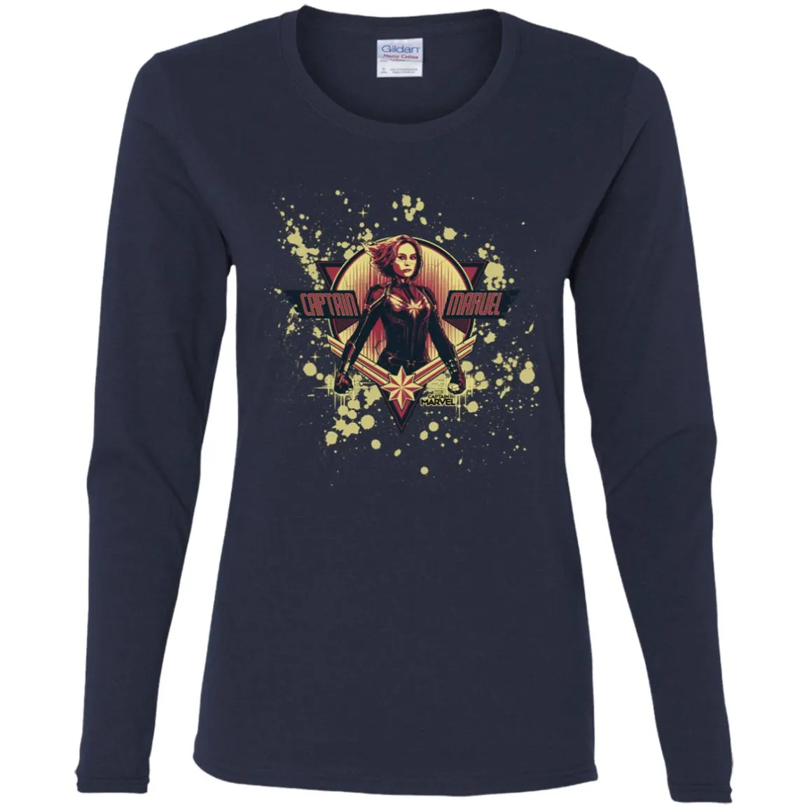 Captain Marvel Cracked Paint Splatter Logo Women Long Sleeve Shirt