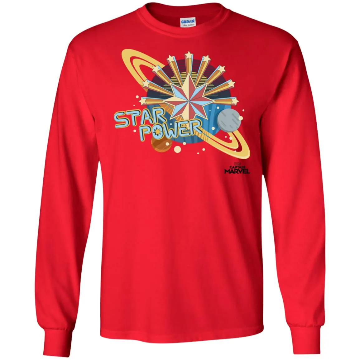 Captain Marvel Star Power Retro Style Men Long Sleeve Shirt