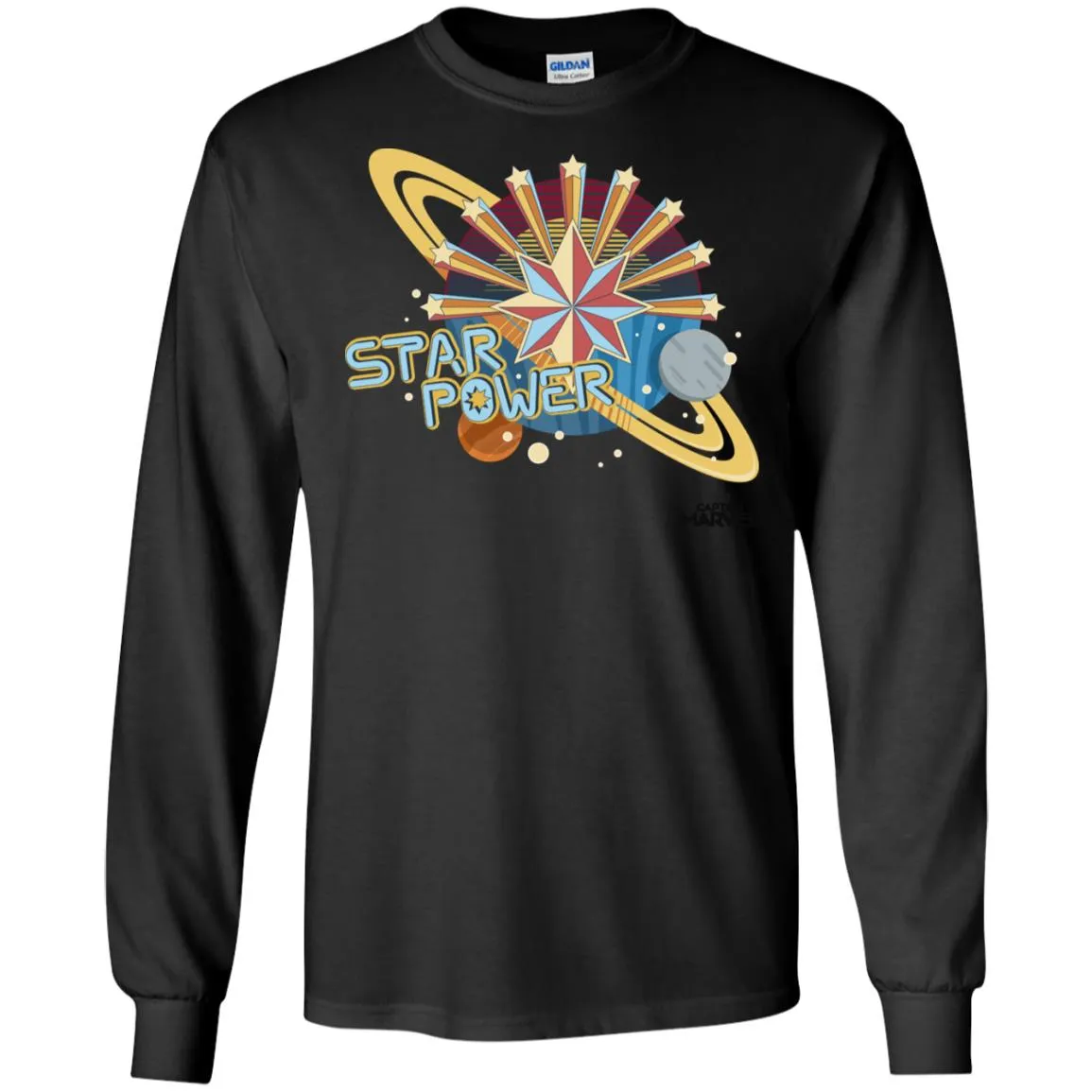 Captain Marvel Star Power Retro Style Men Long Sleeve Shirt