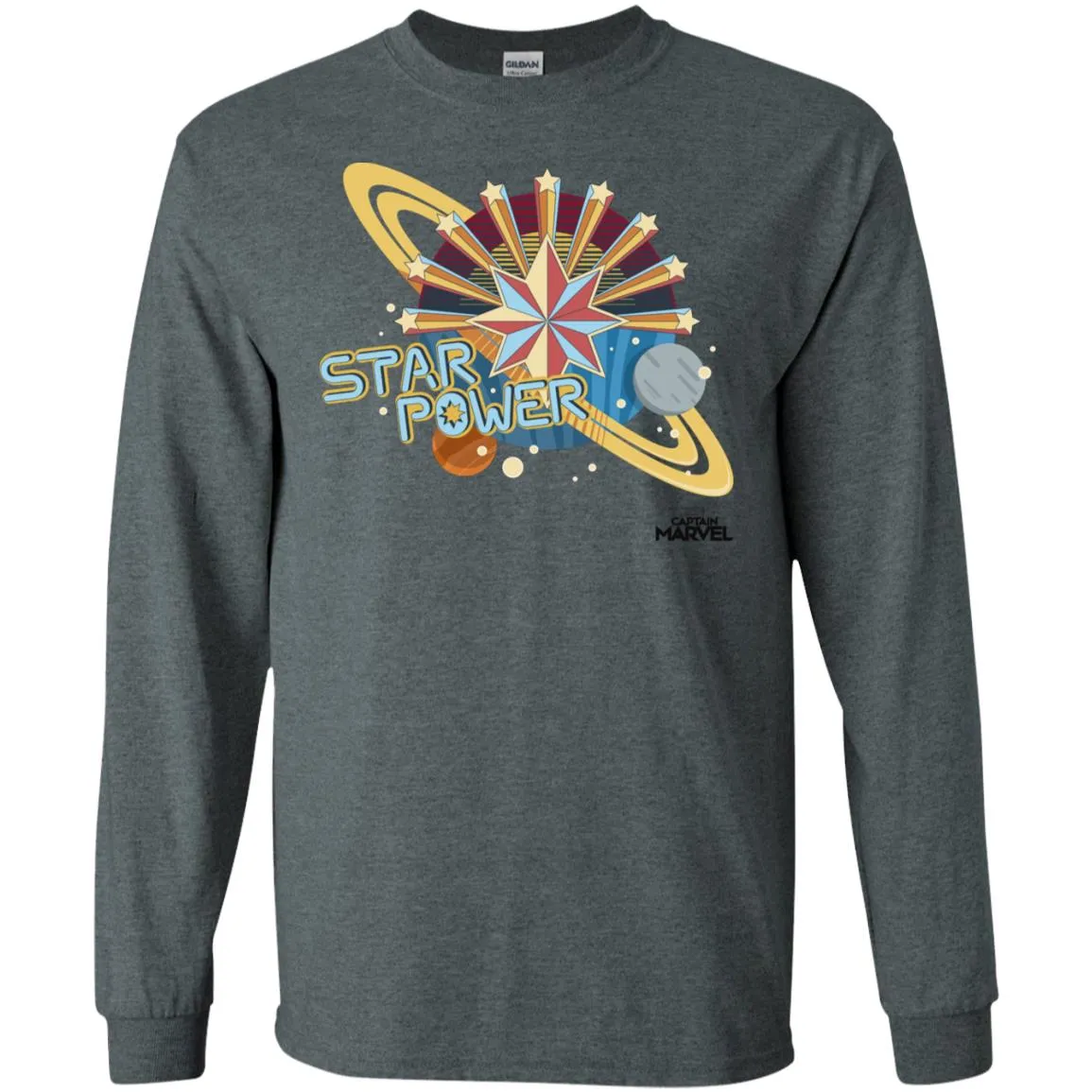 Captain Marvel Star Power Retro Style Men Long Sleeve Shirt