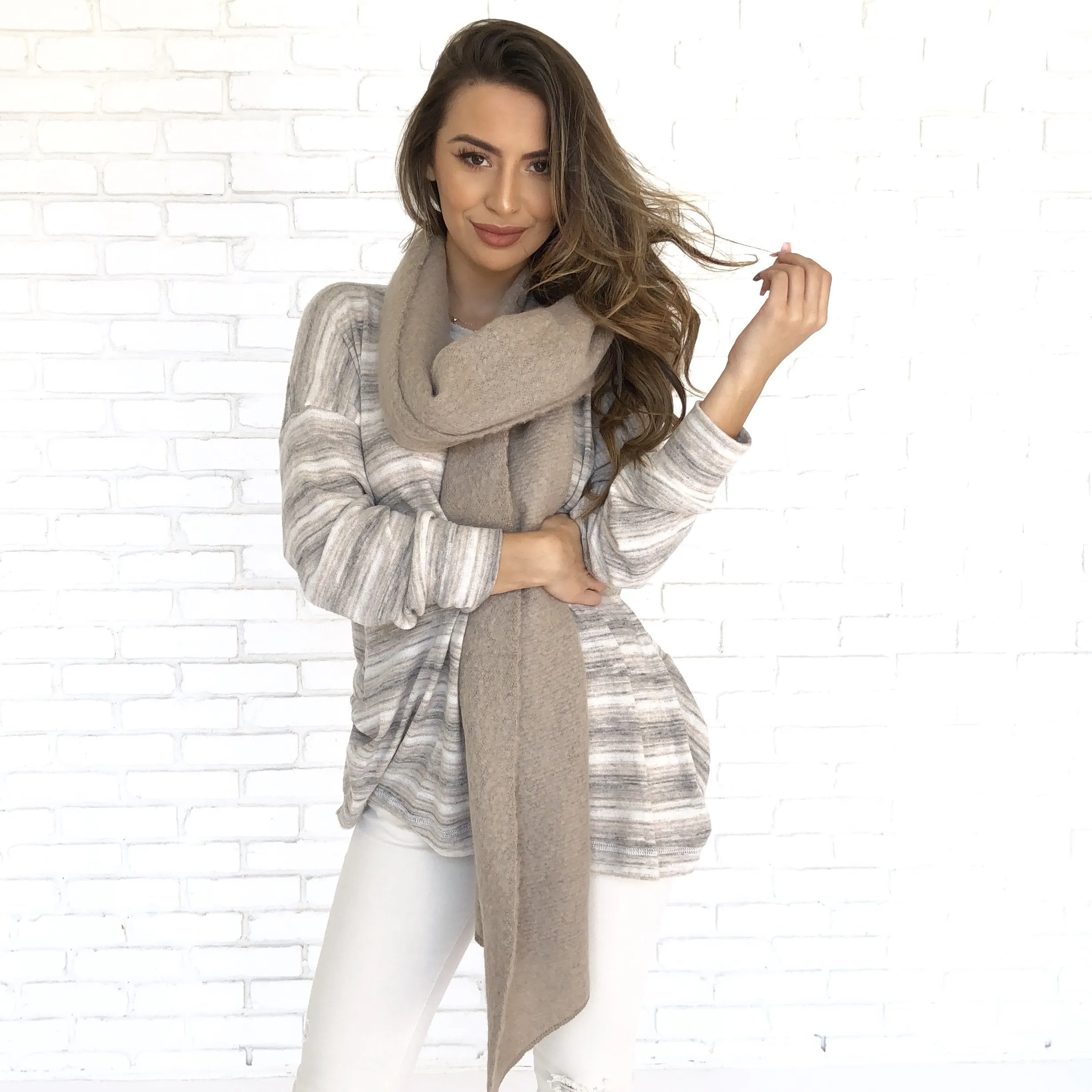 Casual Day Taupe Knit Scarf