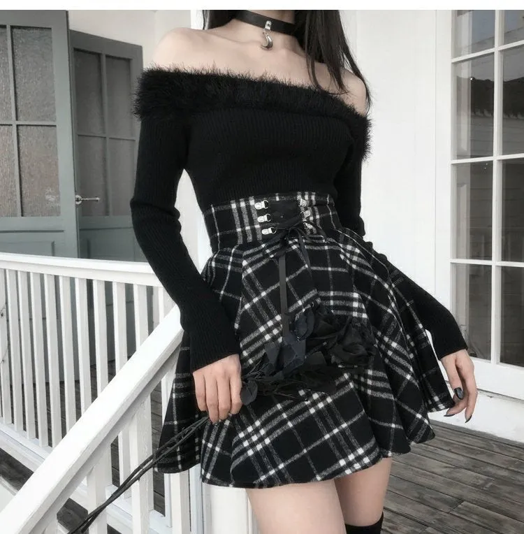 Cat Ears Lace Up Hoodie Skirt