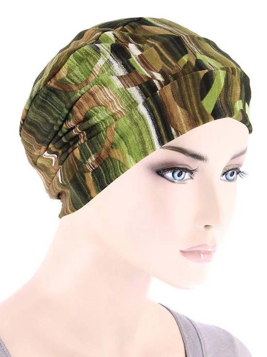 Cloche Cap Green Brown Abstract