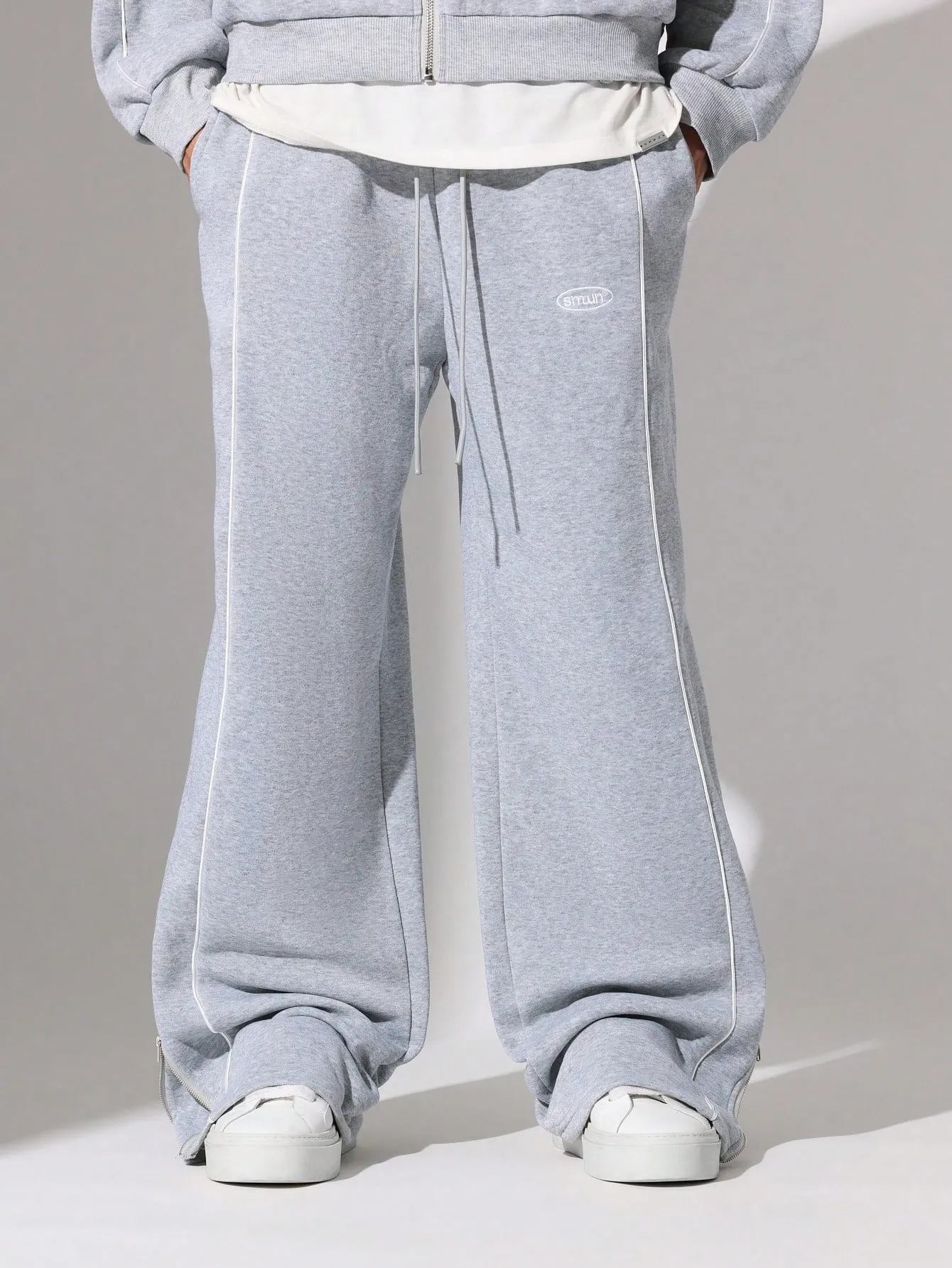 Crop Fit Zip-Up Funnel Neck Track Jacket And Slim Fit Sweatpants With Embroidery & Piping 2 Piece Set