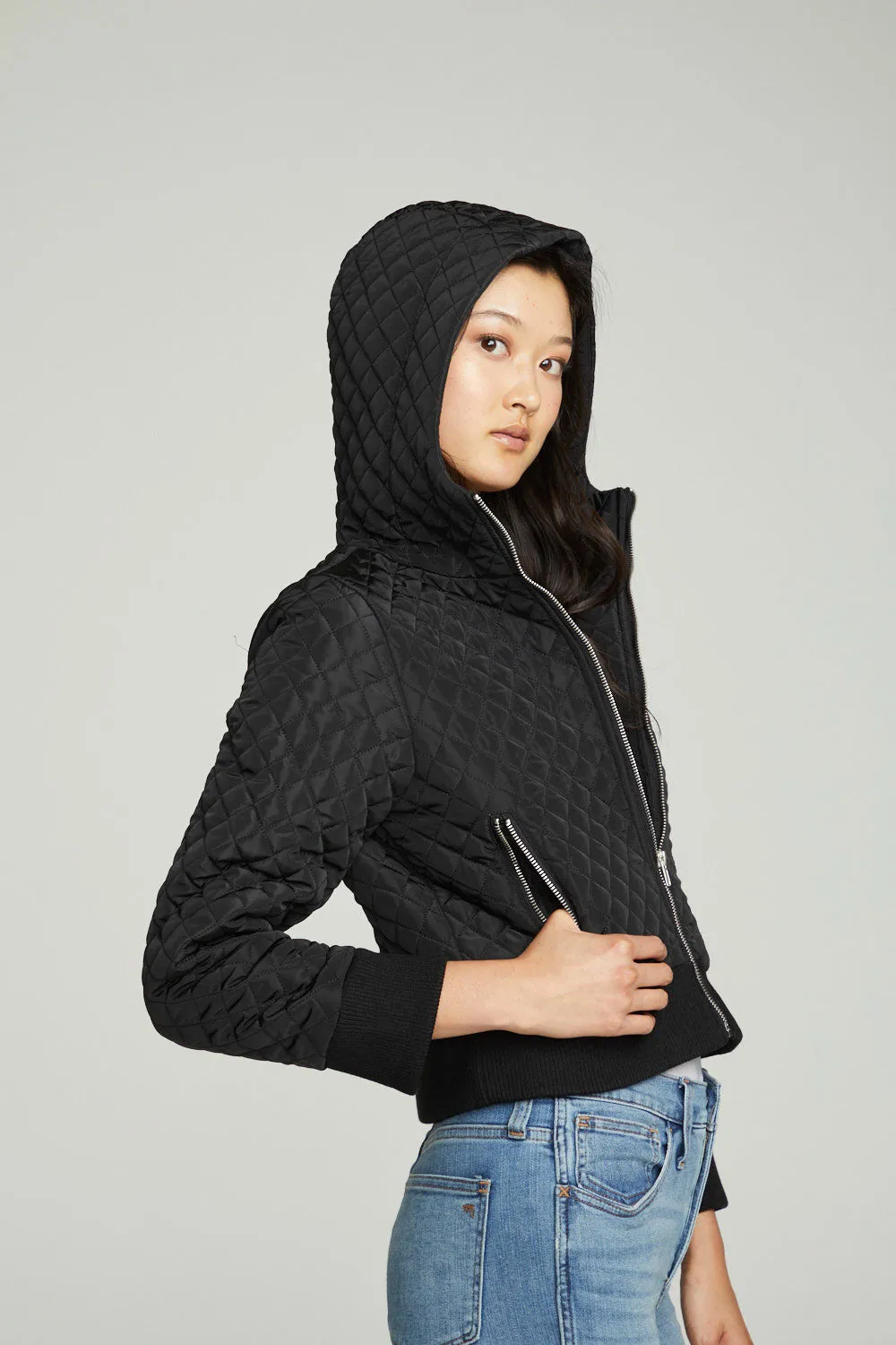 Cropped Hooded Jacket With Rib