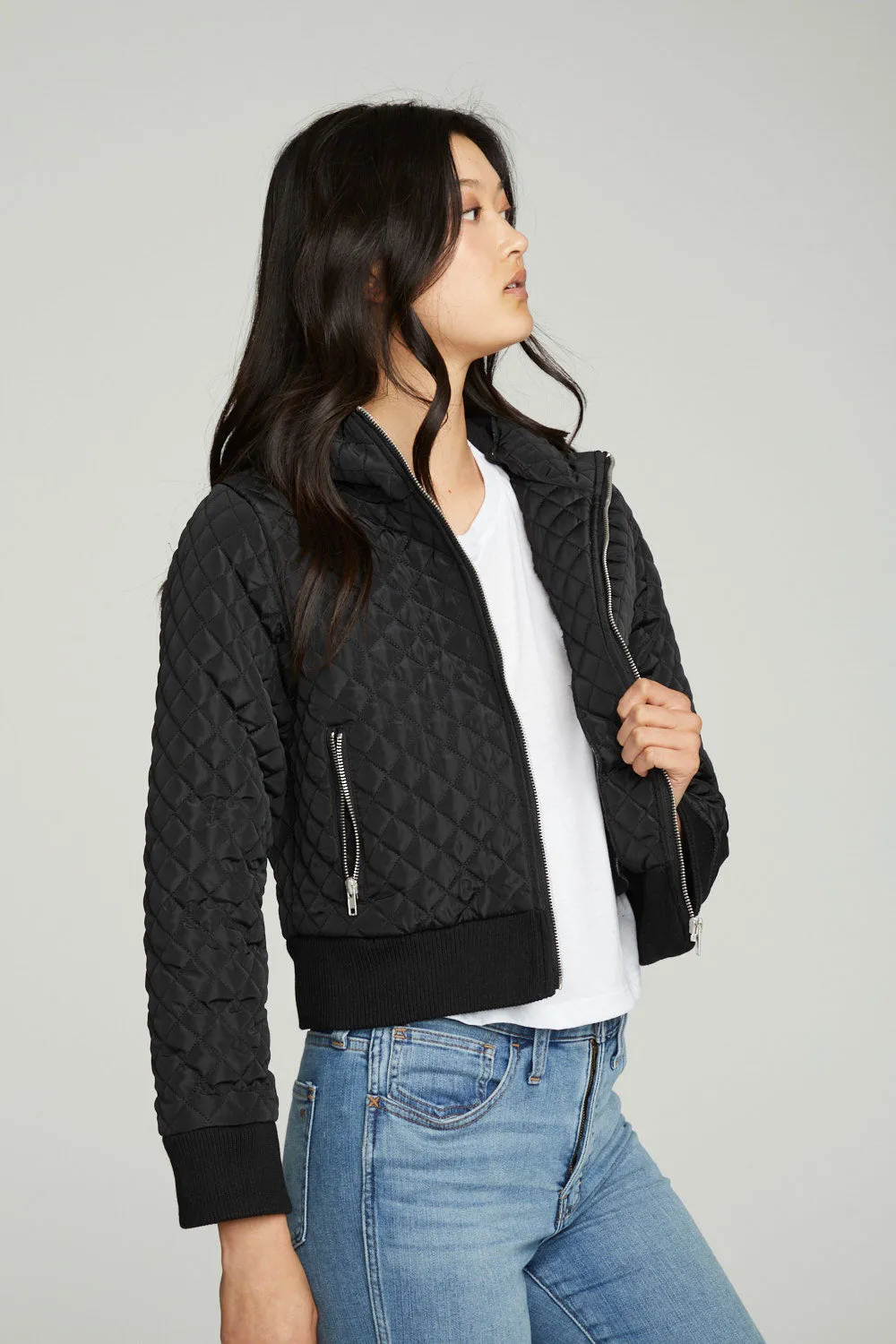 Cropped Hooded Jacket With Rib