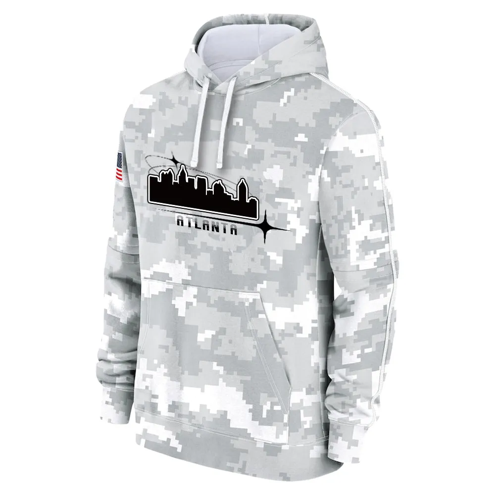 Custom Name & Number Hoodie Atlanta Falcons 2024 Salute to Celebrities Club Fleece Pullover Hoodie City Silhouette Hoodie Unisex