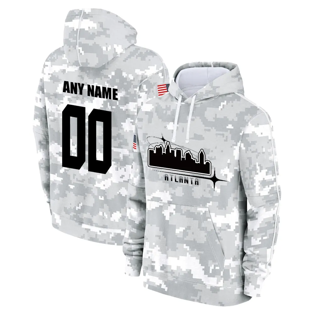 Custom Name & Number Hoodie Atlanta Falcons 2024 Salute to Celebrities Club Fleece Pullover Hoodie City Silhouette Hoodie Unisex