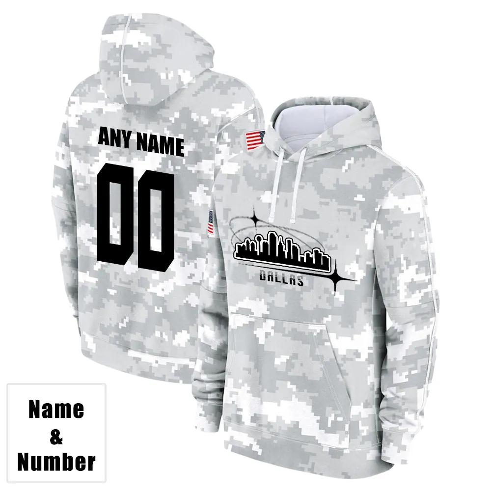 Custom Name & Number Hoodie Dallas Cowboys 2024 Salute to Celebrities Club Fleece Pullover Hoodie City Silhouette Hoodie Unisex