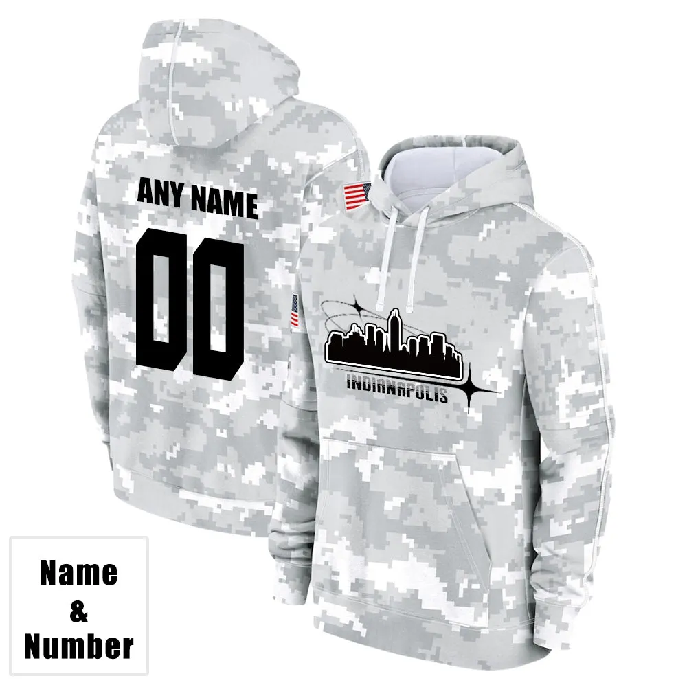 Custom Name & Number Hoodie Indianapolis Colts 2024 Salute to Celebrities Club Fleece Pullover Hoodie City Silhouette Hoodie Unisex