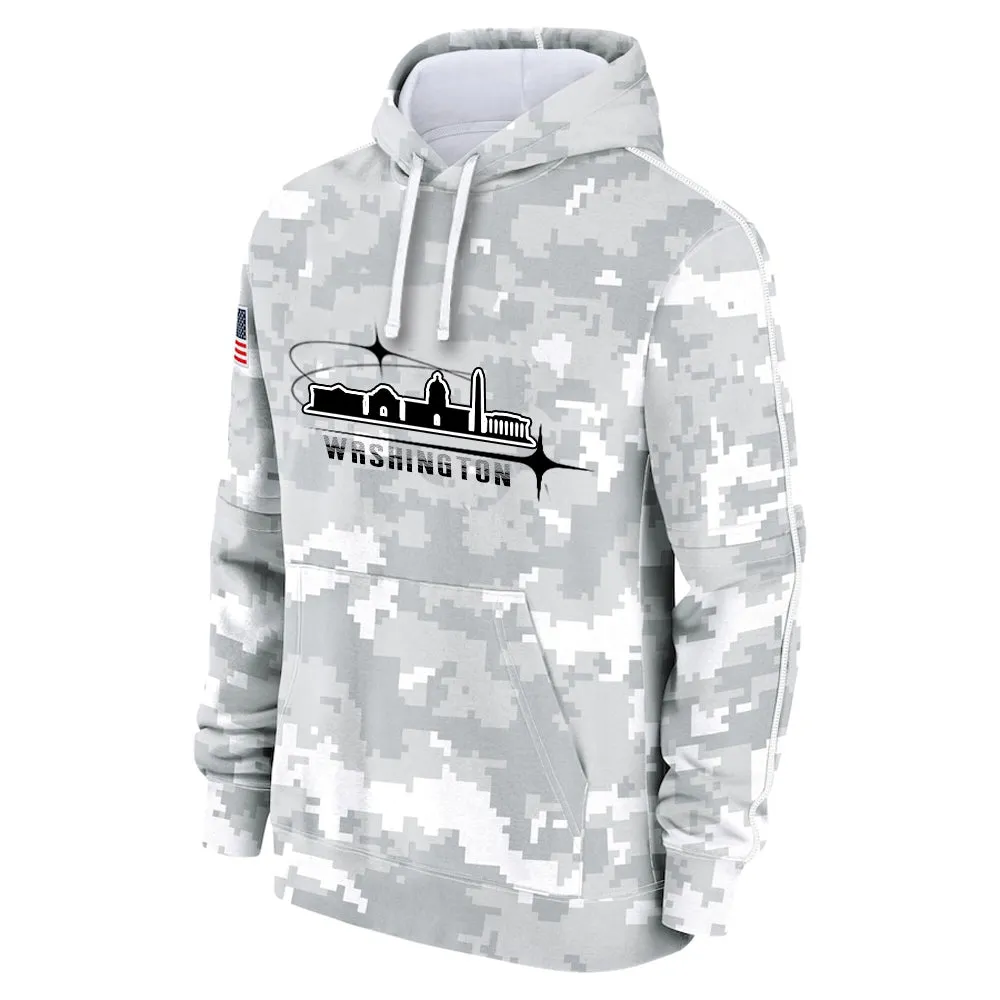 Custom Name & Number Hoodie Washington Commanders 2024 Salute to Celebrities Club Fleece Pullover Hoodie City Silhouette Hoodie Unisex