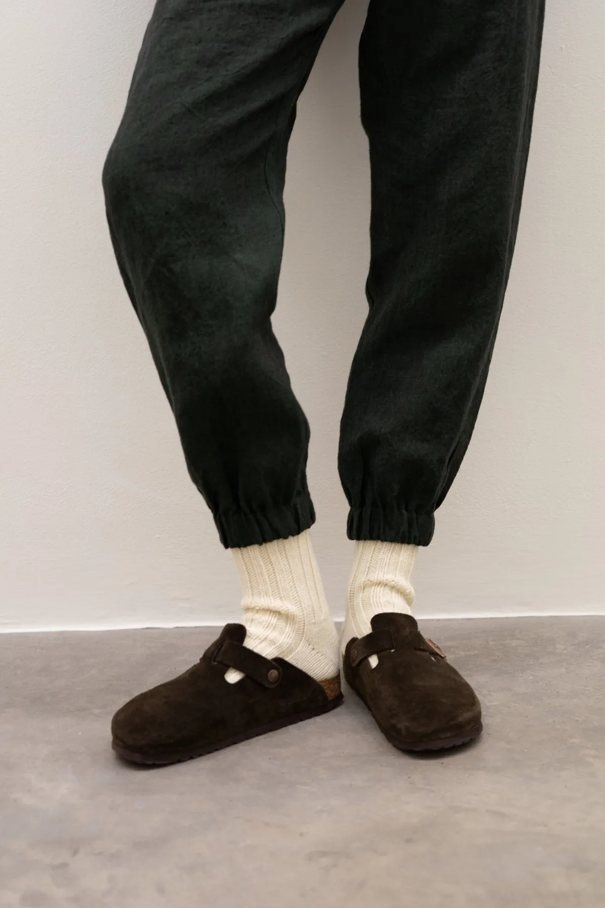 Dark Green Irish Linen Cuff Trouser