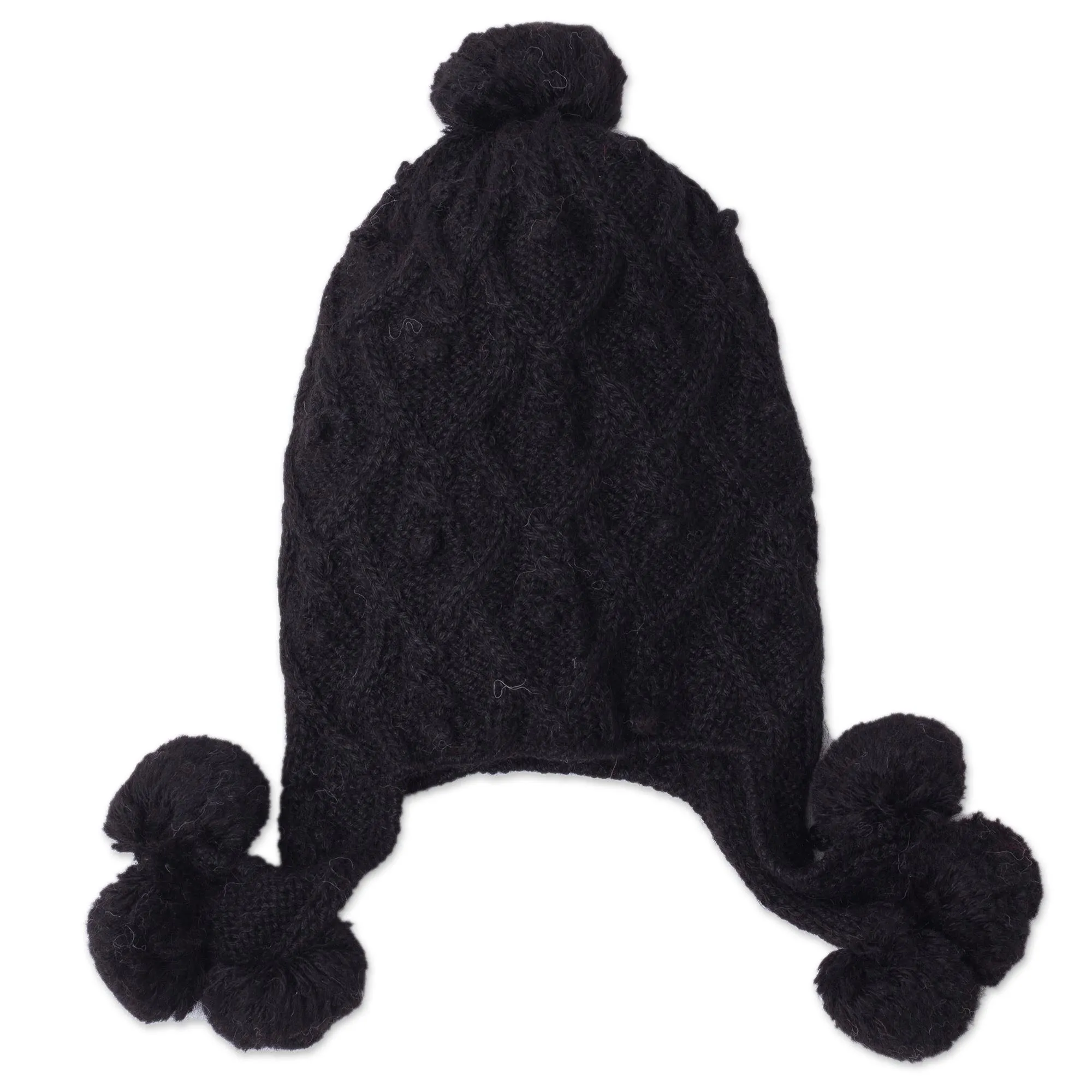 Diamond Pattern 100% Alpaca Knit Hat in Black from Peru - Diamond Elegance in Black | NOVICA