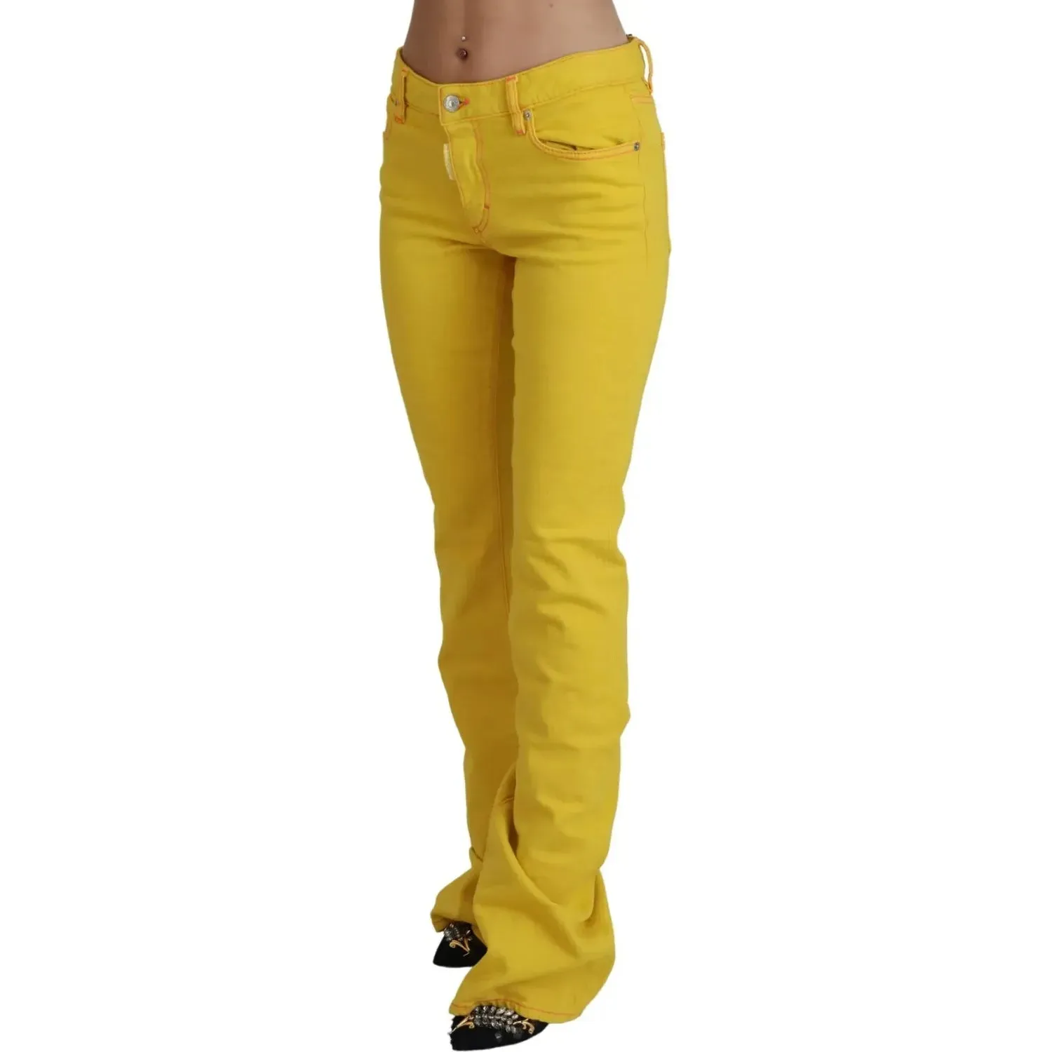 Dsquared² Yellow Cotton Mid Waist Flare Denim Trouser Jeans