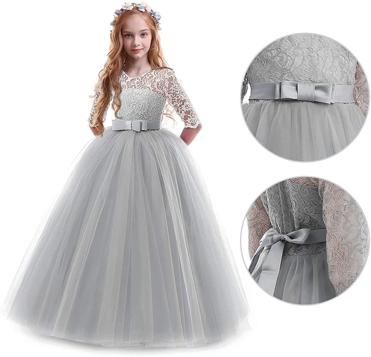 Fancydresswale Princess Floor Length party gown for Girls- Grey