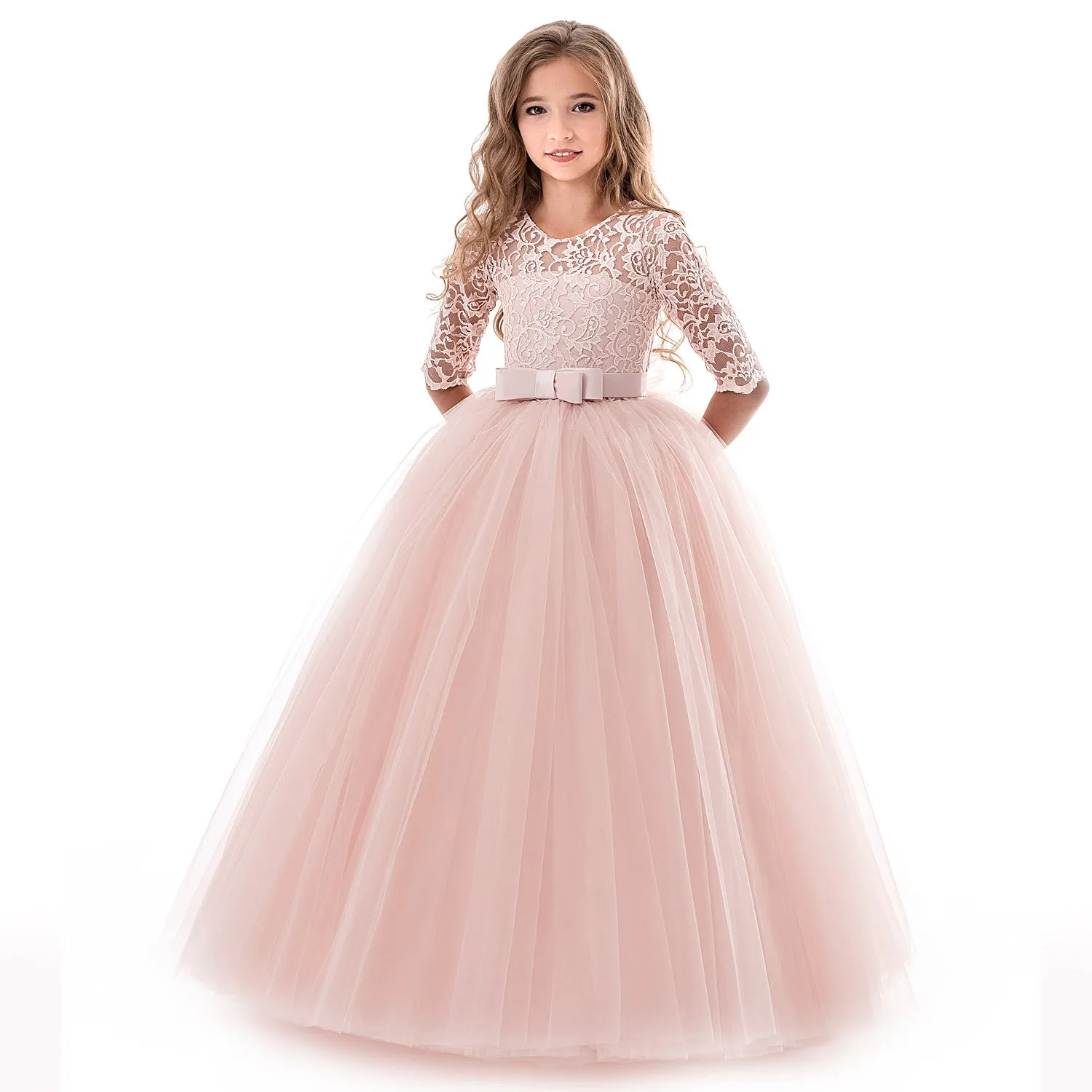 FancyDressWale princess gown for girls beautiful party dress- Pink with hair accessories