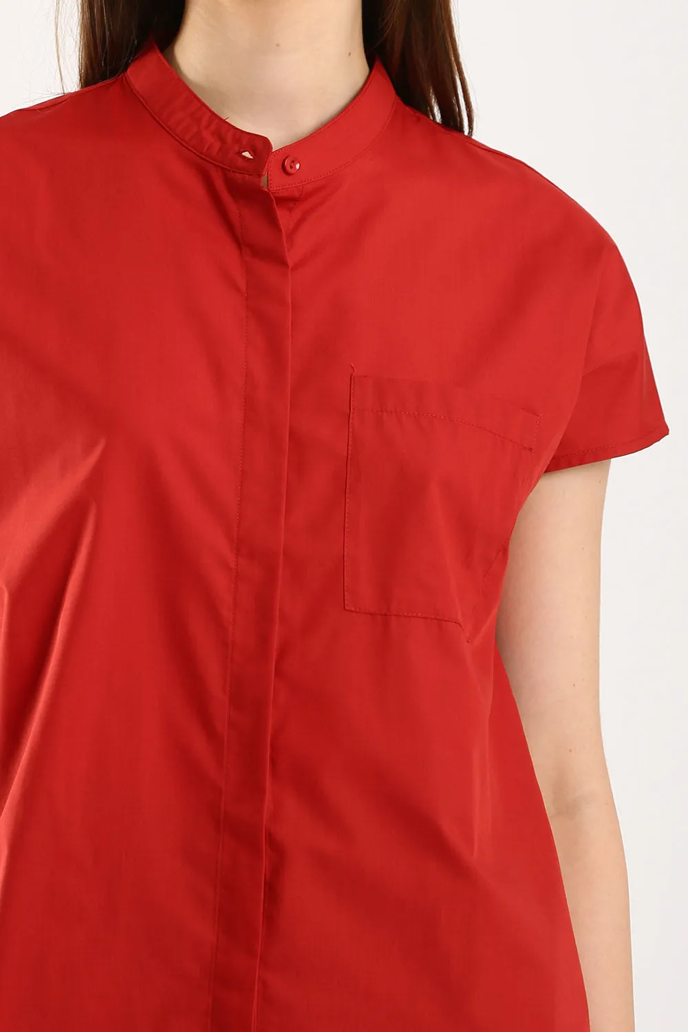 Ferrey Mandarin Collar Top in Red