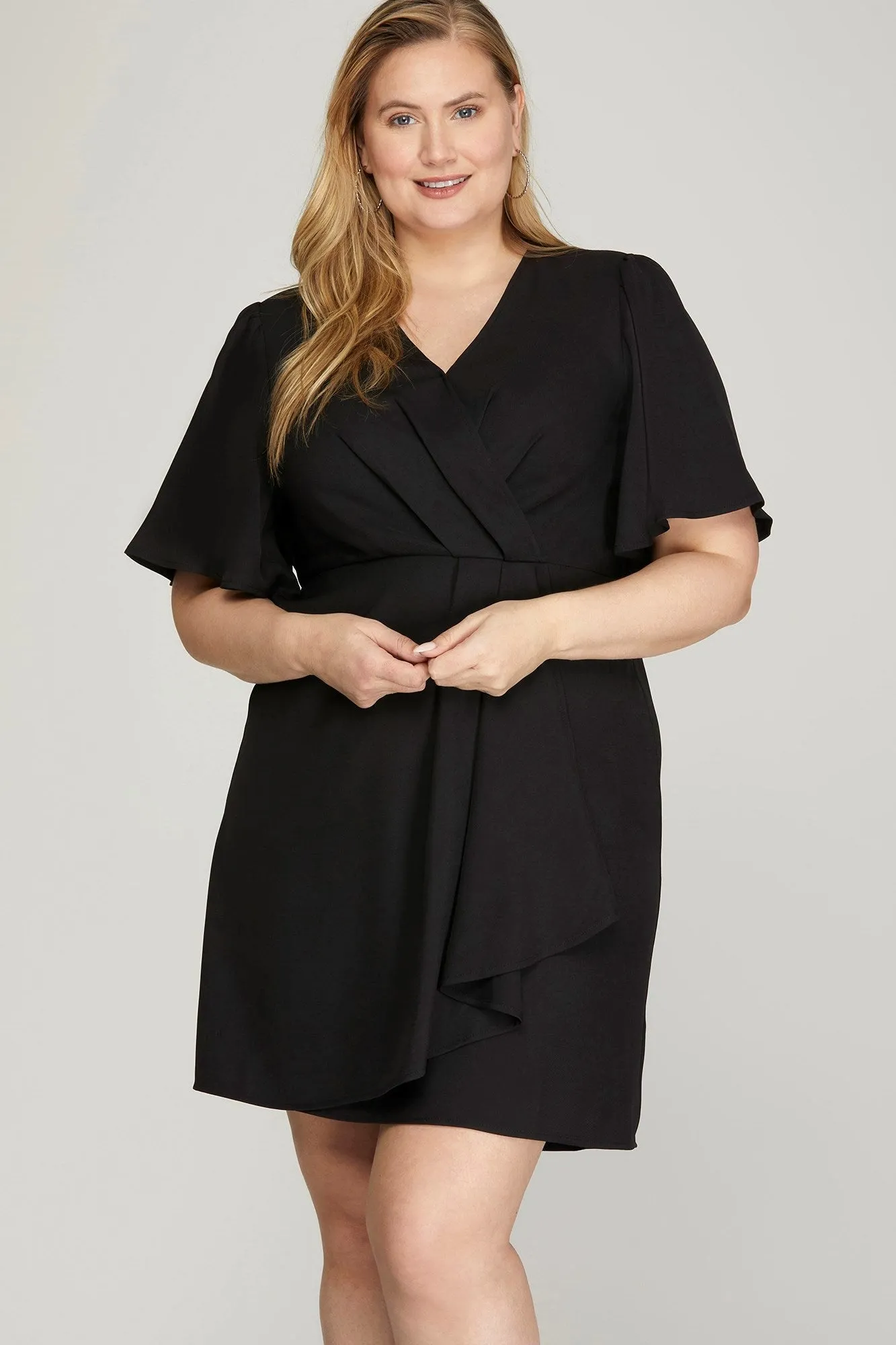 Flutter Sleeve Wrap Dress - Black