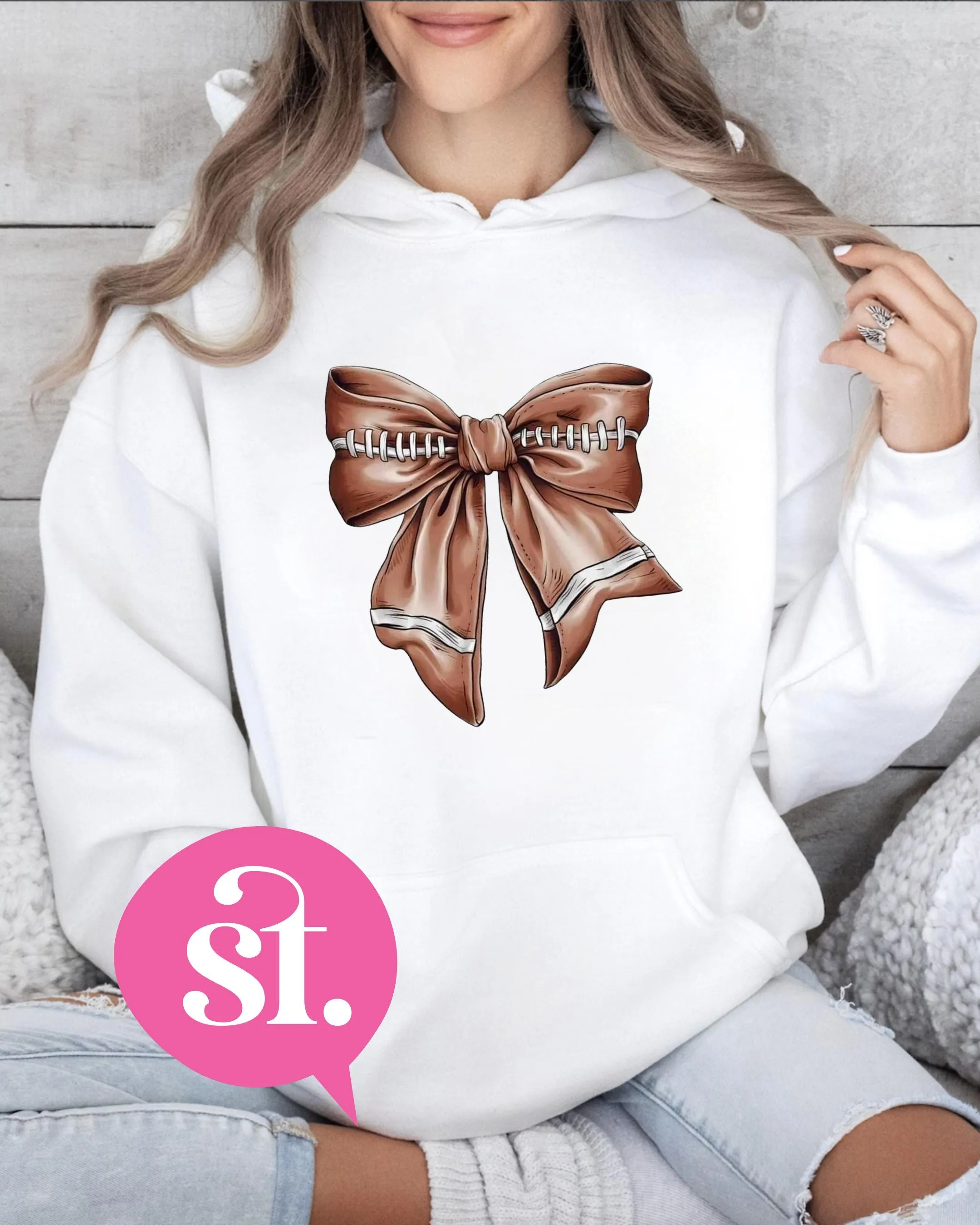 Football Coquette Bow White Hoodie