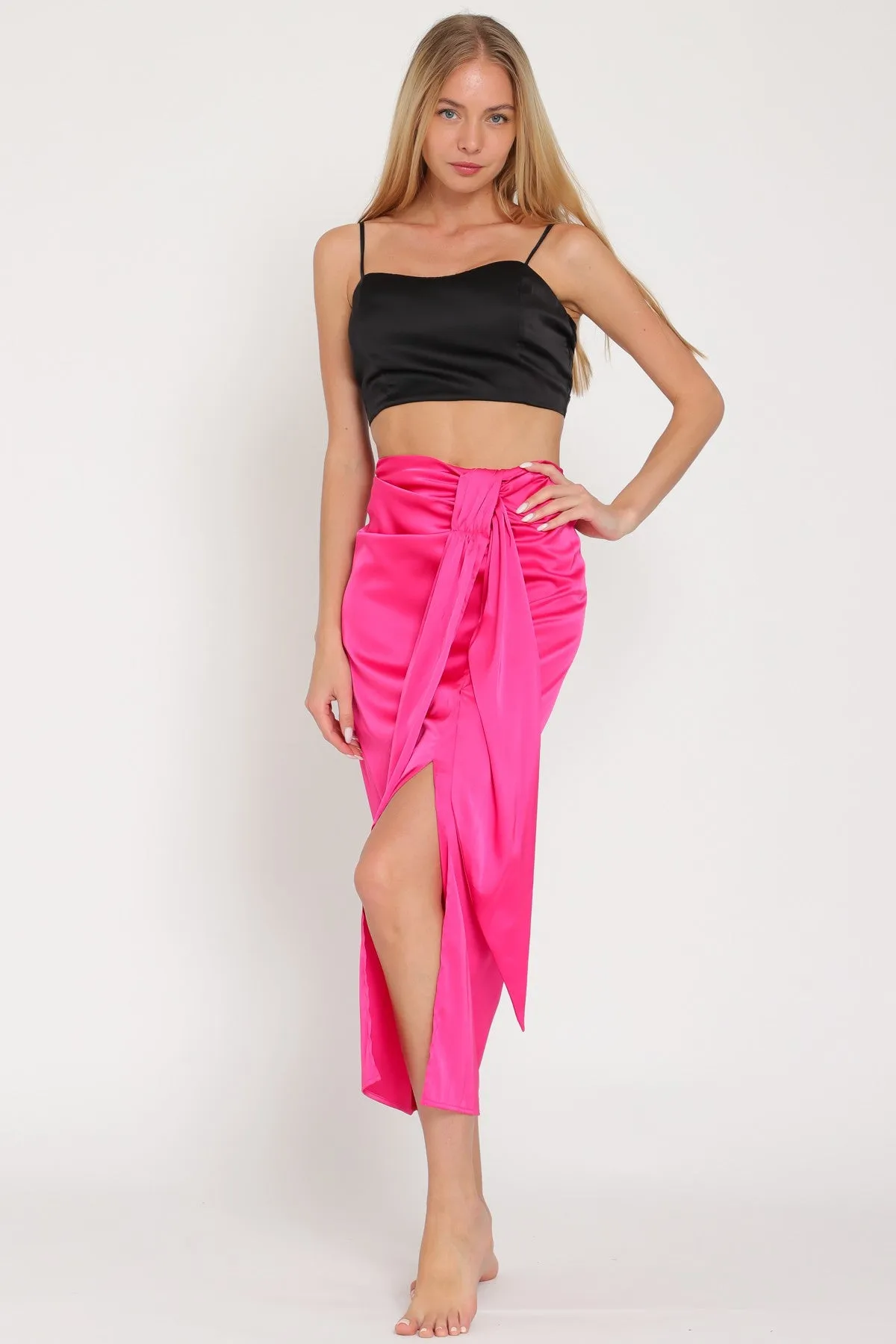 Fuchsia High Waisted Midi Skirt