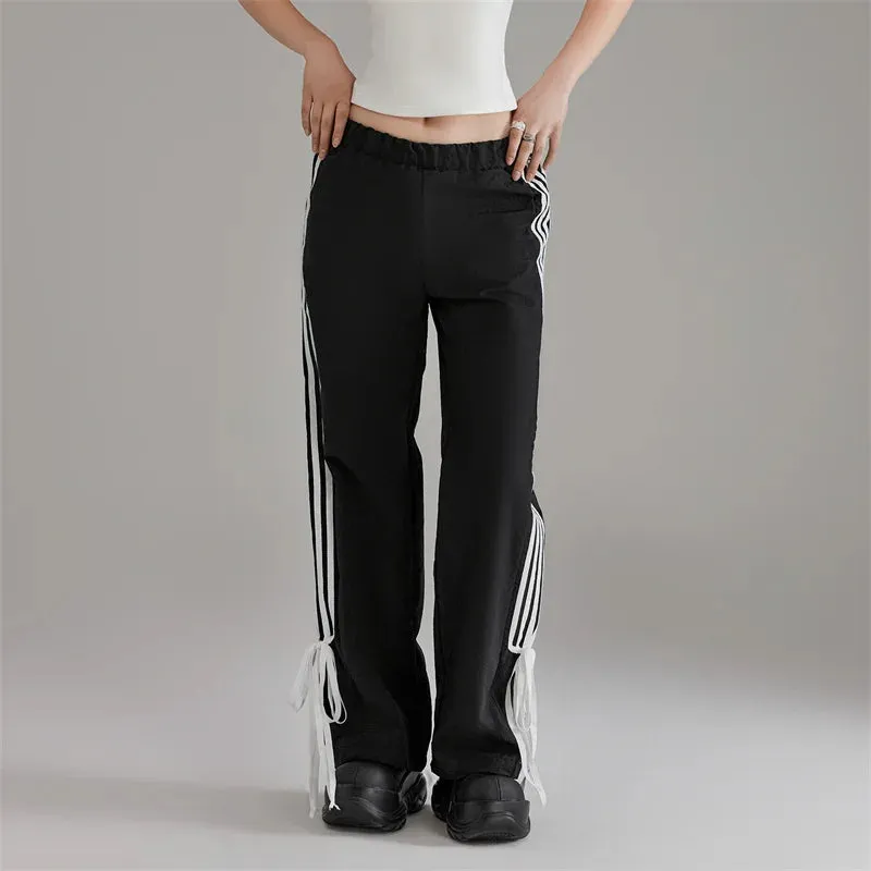 Girlary y2k Pants Women Spring Summer Side Striped Low Elastic Waist Trousers 2000s Aesthetic Joggers Sweatpants Streetwear