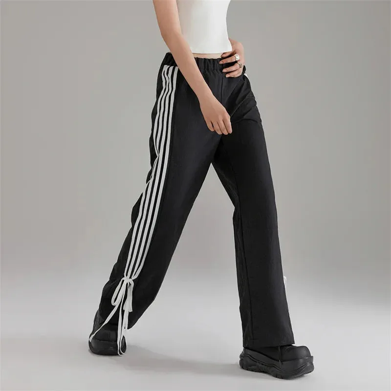 Girlary y2k Pants Women Spring Summer Side Striped Low Elastic Waist Trousers 2000s Aesthetic Joggers Sweatpants Streetwear