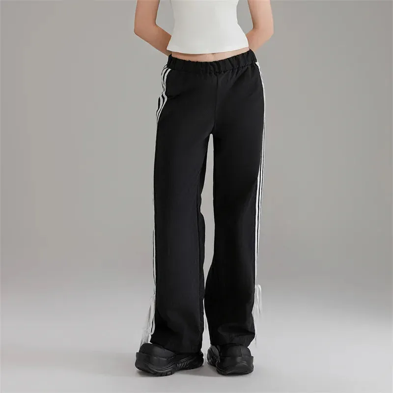 Girlary y2k Pants Women Spring Summer Side Striped Low Elastic Waist Trousers 2000s Aesthetic Joggers Sweatpants Streetwear