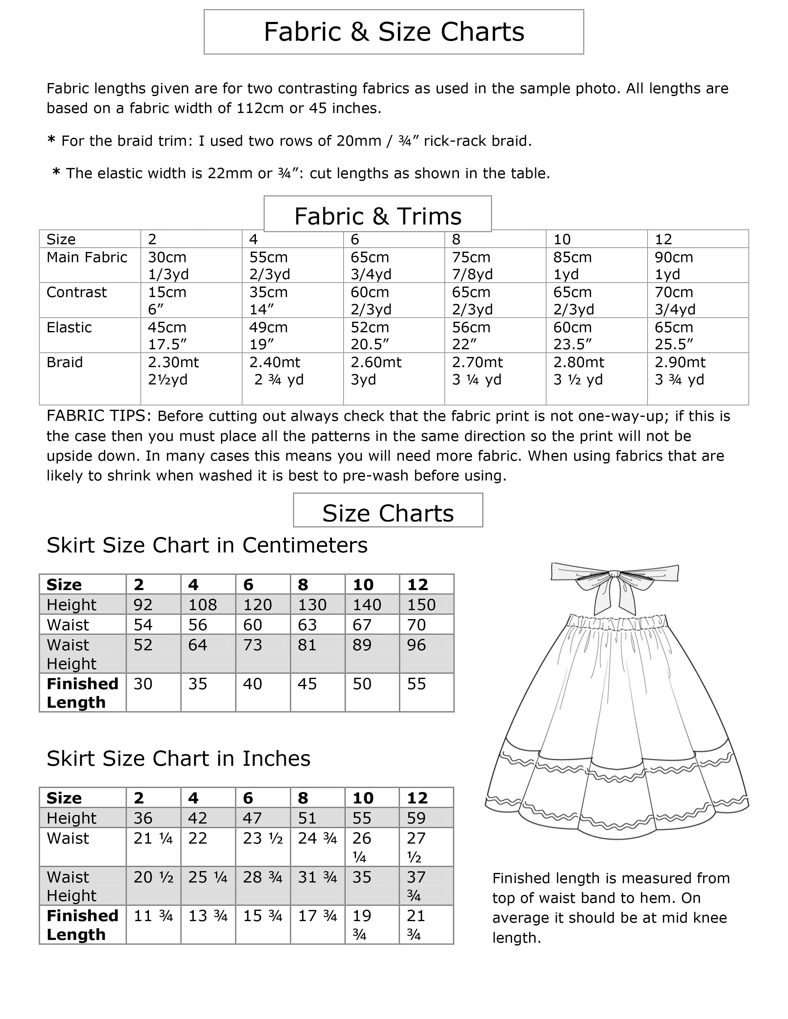 Girls easy skirt sewing pattern, KITTY SKIRT Sizes 2-12 years, includes 2 variations.