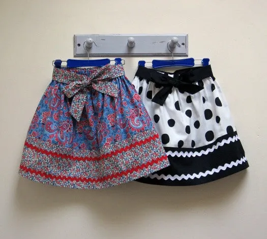 Girls easy skirt sewing pattern, KITTY SKIRT Sizes 2-12 years, includes 2 variations.