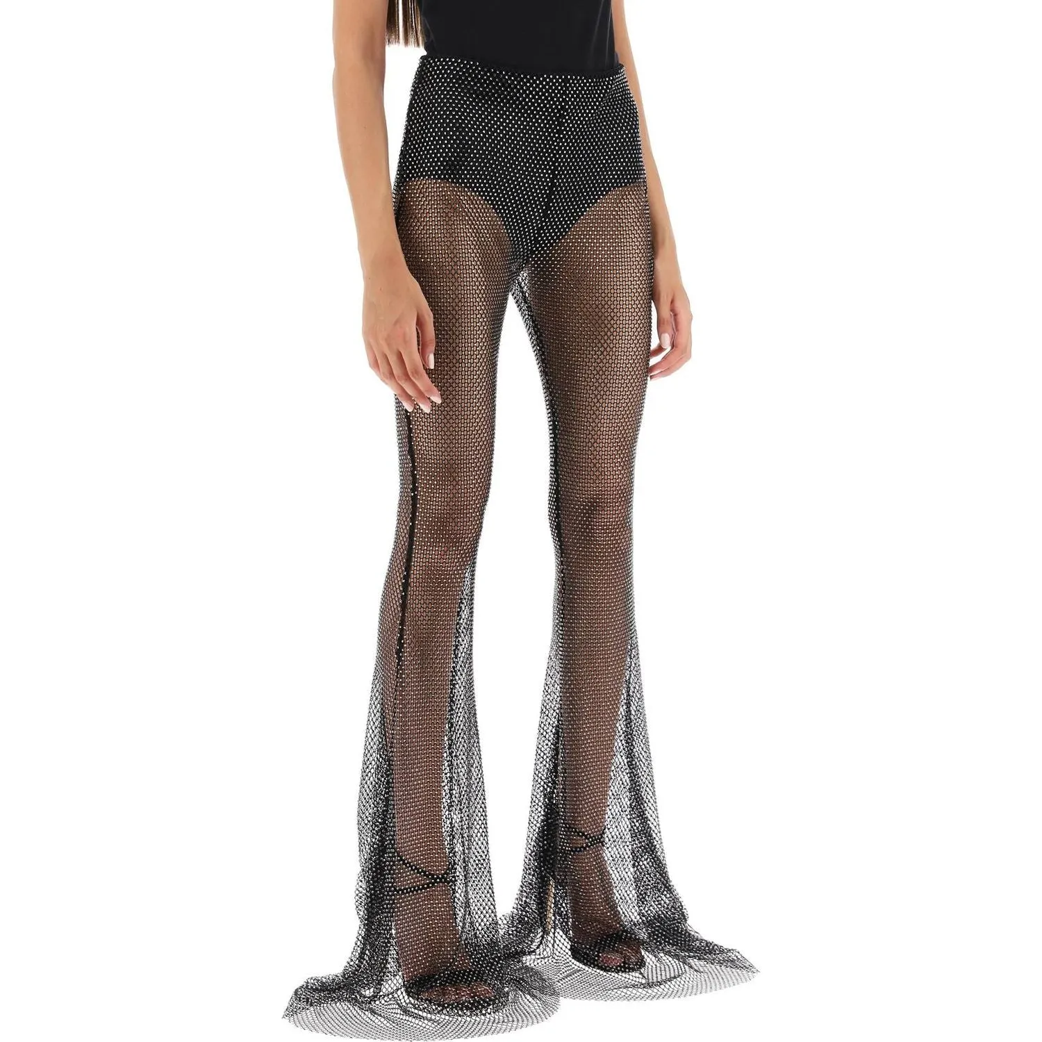 Giuseppe Di Morabito rhinestone-studded fishnet knit pants