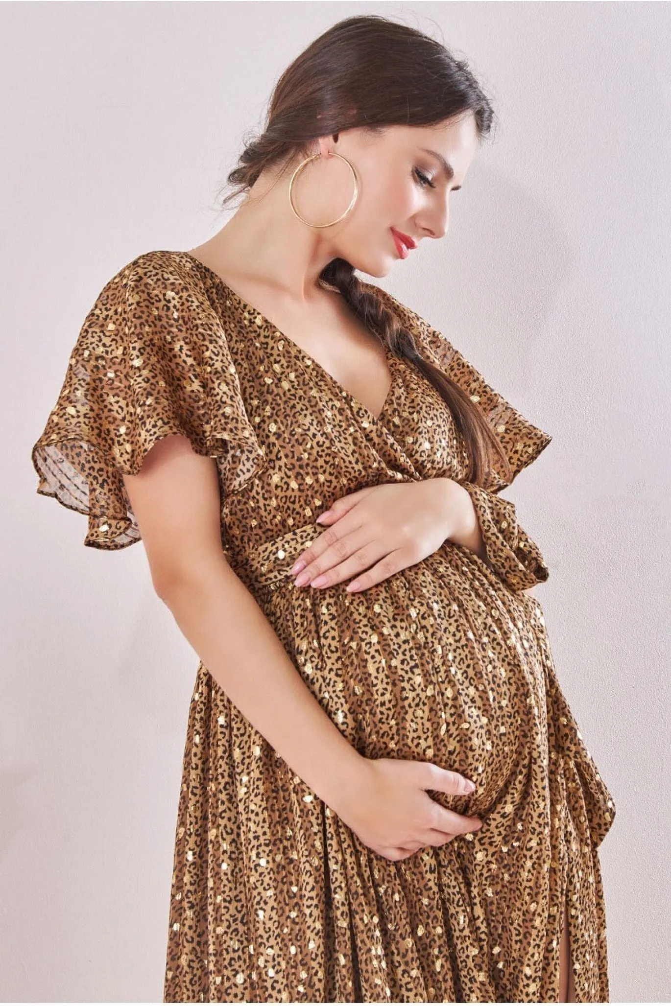 Goddiva Maternity Wrap Printed Chiffon Maxi Animal Print