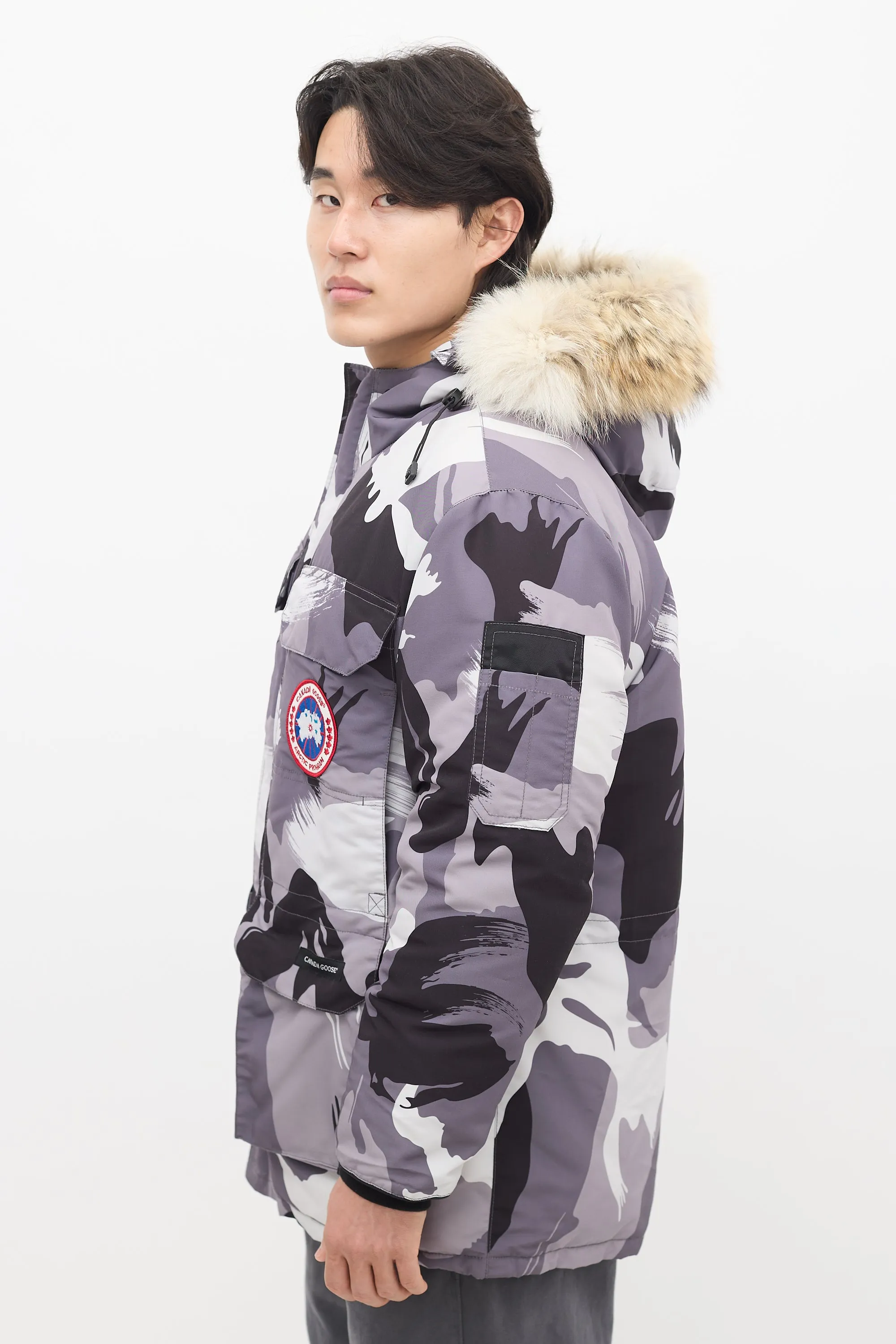 Grey Down & Fur Trim Camo Expedition Jacket