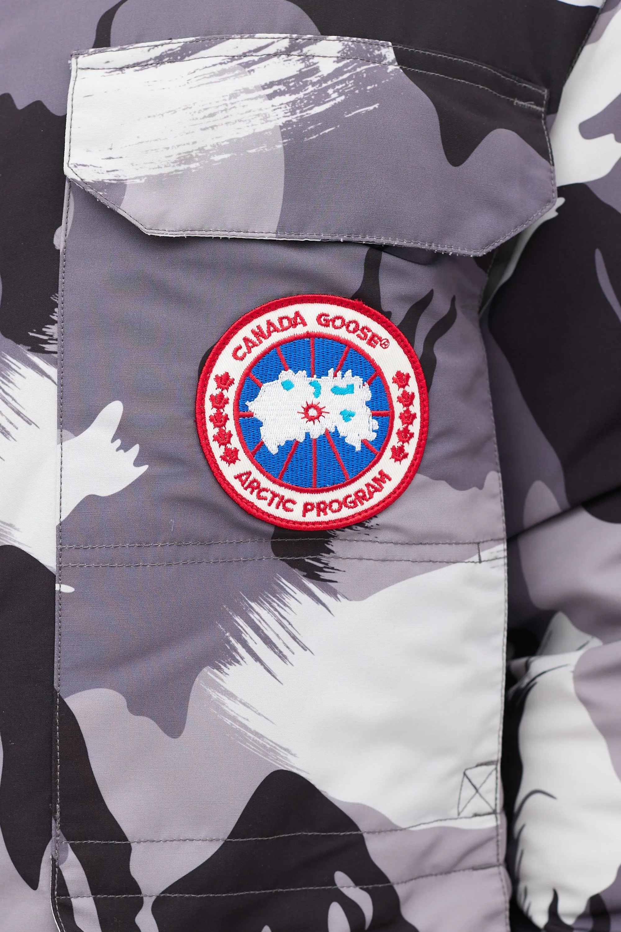 Grey Down & Fur Trim Camo Expedition Jacket