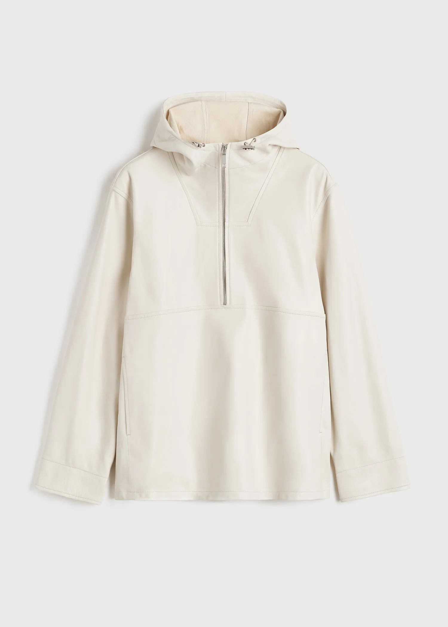 Half-zip leather anorak macadamia