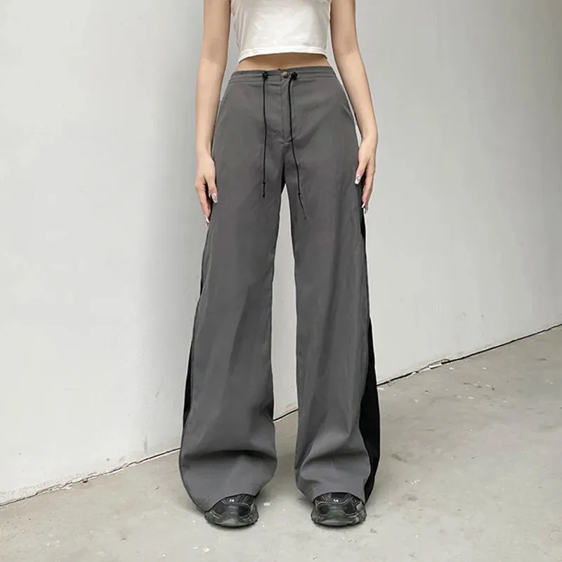 Harajuku Zipper Patched Low Waist Women Trousers Casual Side Slit Suit Pants Basic Office Ladies Sweatpants Clothing