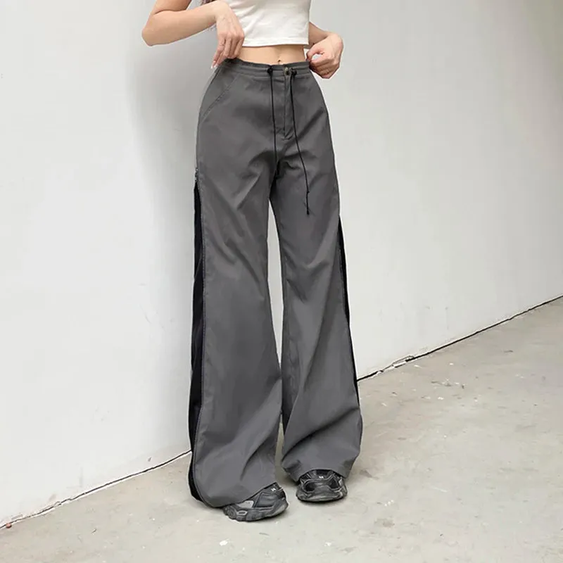 Harajuku Zipper Patched Low Waist Women Trousers Casual Side Slit Suit Pants Basic Office Ladies Sweatpants Clothing