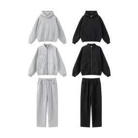 Heavyweight Fleece Lining Pullover Hoodie & Zipper Sweatshirt & Sweatpants Setup WN9937