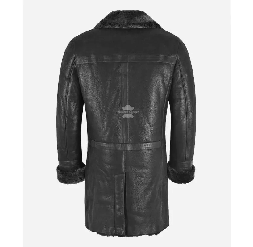 Heritage Elegance Men's 3/4 Length Double Breasted Sheepskin Coat Black