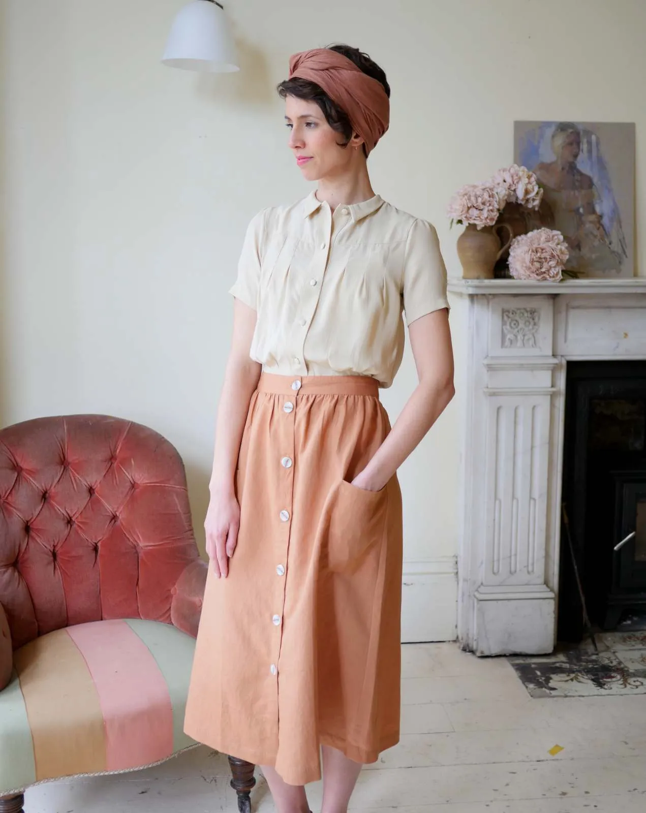 High Waisted Button Skirt - Clay