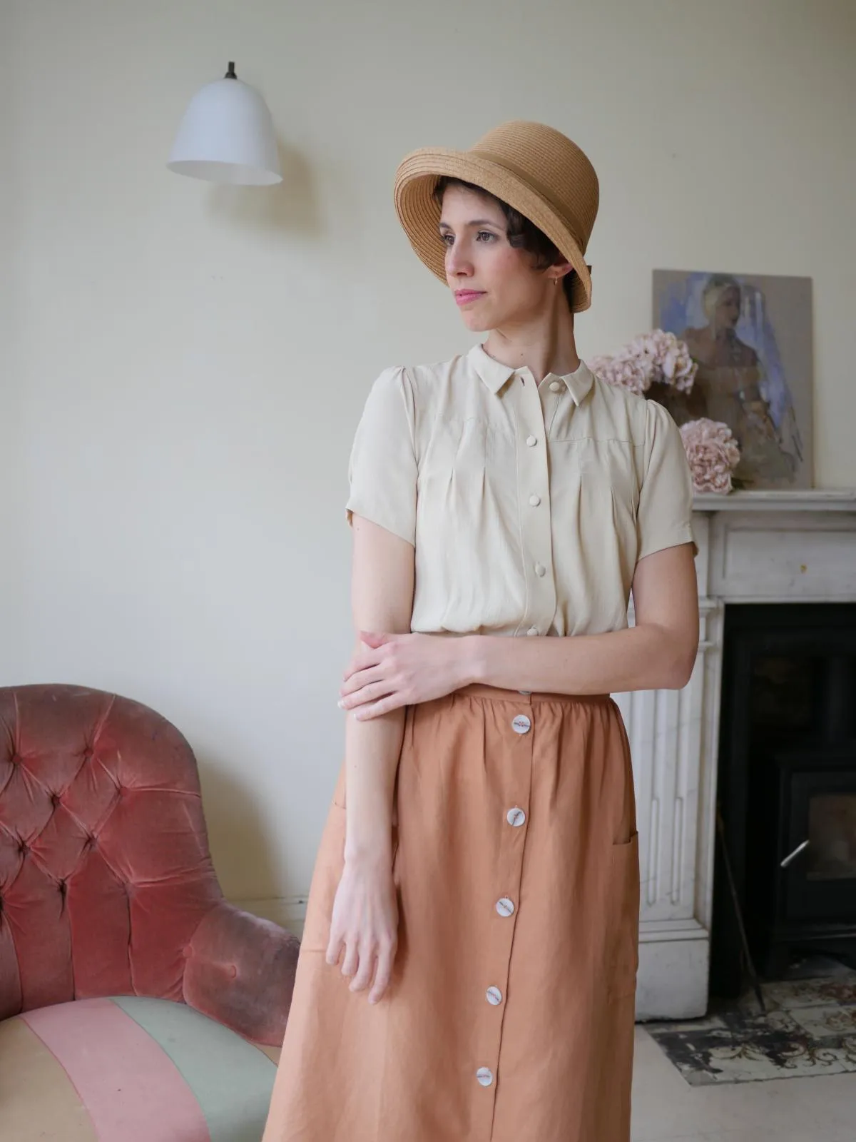 High Waisted Button Skirt - Clay