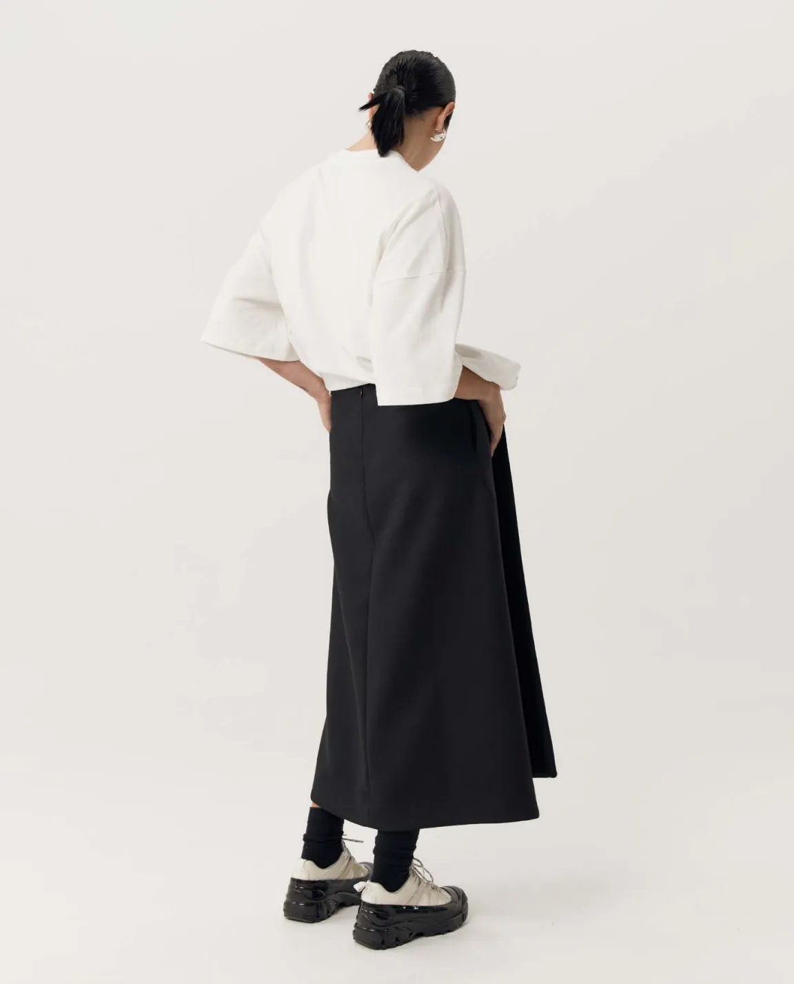 Iso Skirt: Black Bonded Satin