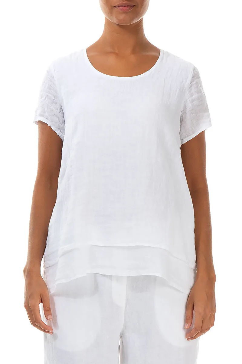 Layered White Gauze Linen Blouse