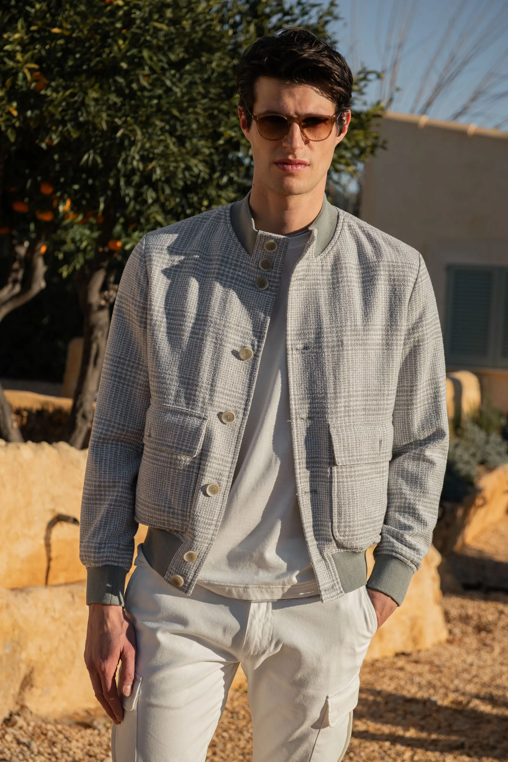 Light grey Prince of Wales bomber jacket – Made in Italy