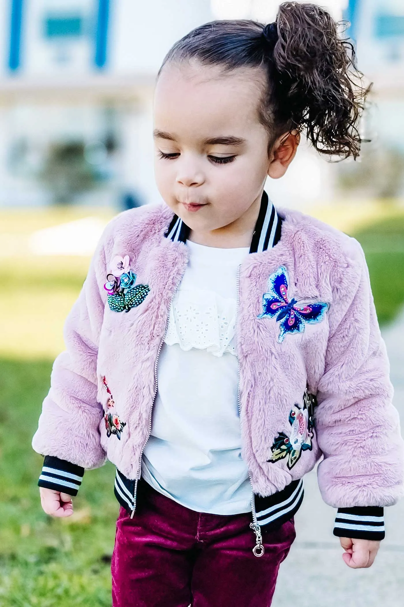 Little Girls Faux Fur Bomber Jacket