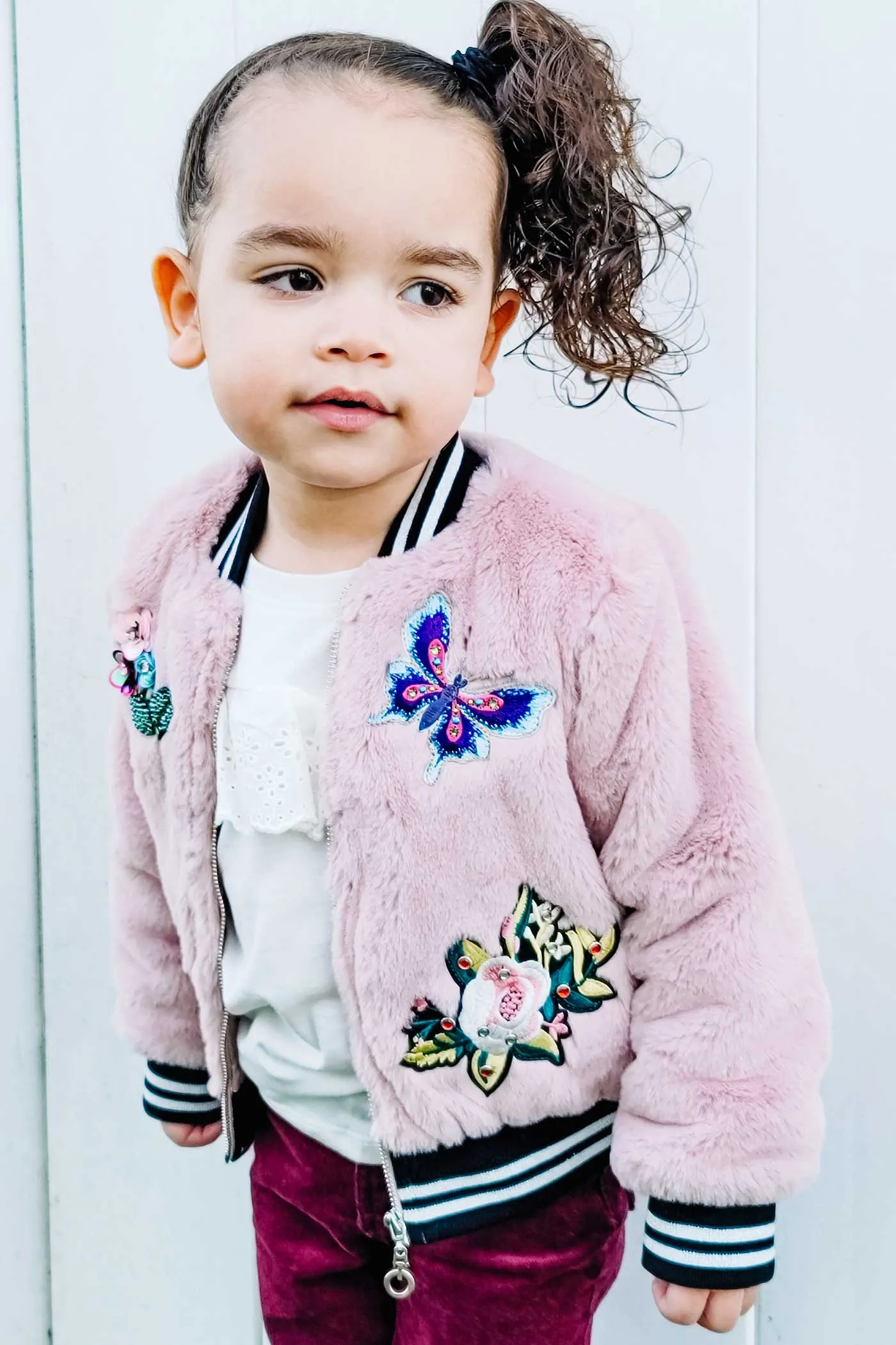 Little Girls Faux Fur Bomber Jacket