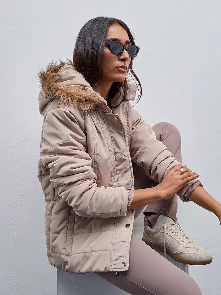 LOV Beige Quilted Puffer Jacket