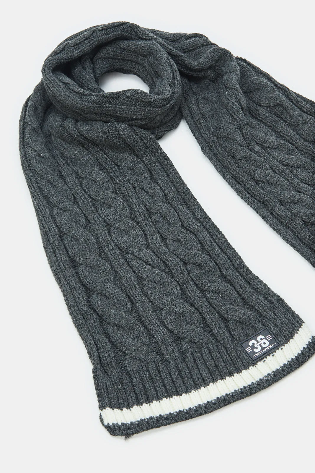 Men Grey Single Cable Knit Scarf