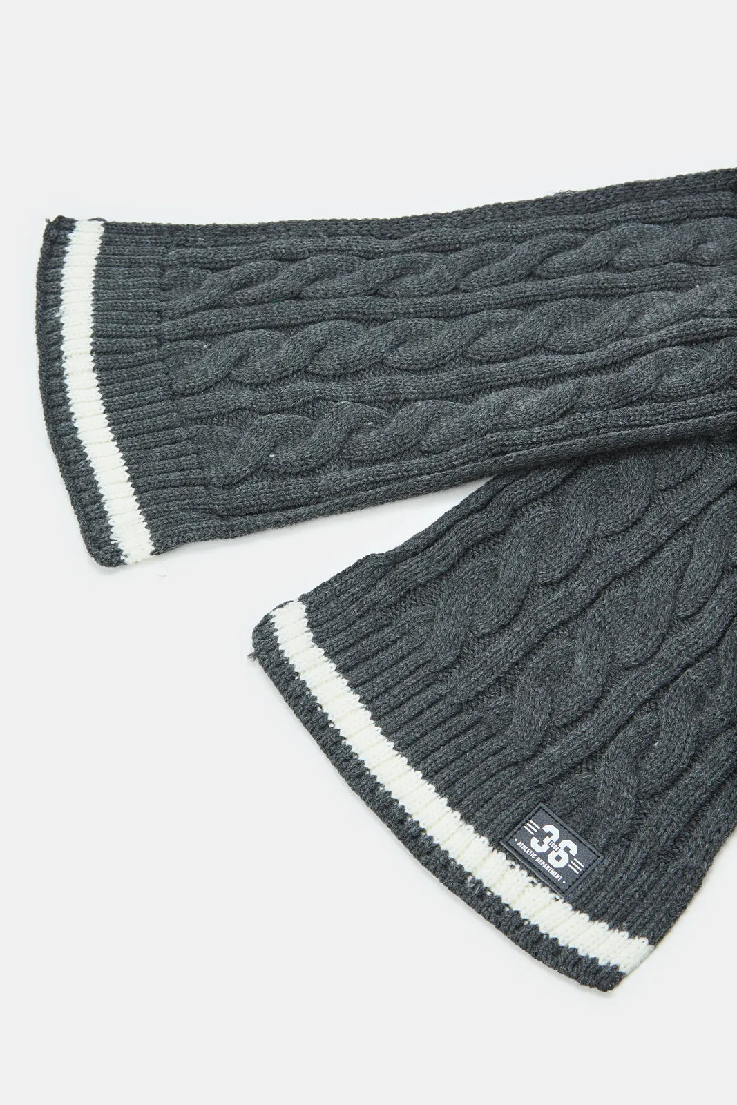 Men Grey Single Cable Knit Scarf