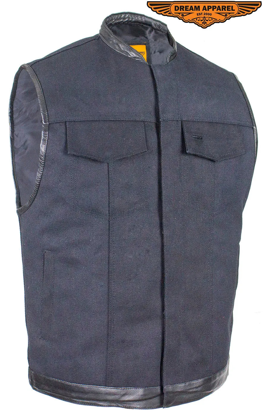 Mens Black Canvas CLUB VEST® with Zipper and Snaps on Front