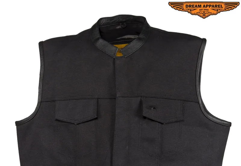 Mens Black Canvas CLUB VEST® with Zipper and Snaps on Front